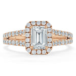 1.0 CT Emerald Cut Halo Split Shank Setting Moissanite Engagement Ring 8