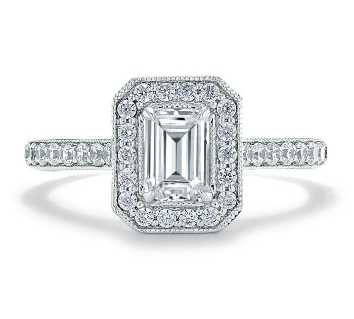 1.0 CT Emerald Cut Halo Moissanite Engagement Ring With Pave Setting 1