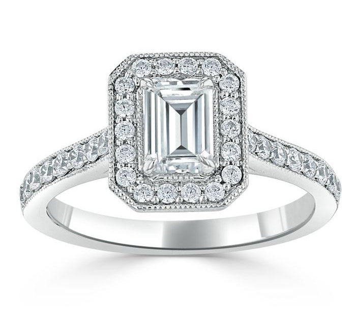 1.0 CT Emerald Cut Halo Moissanite Engagement Ring With Pave Setting 2