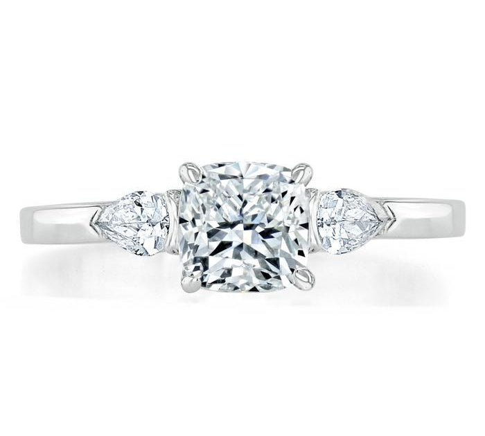 0.75 CT Cushion Cut Three Stone Moissanite Engagement Ring 1