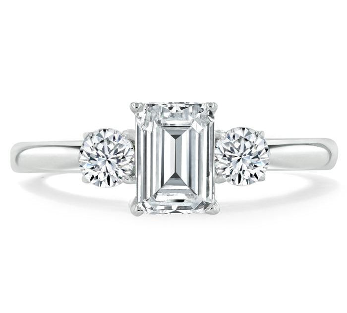 0.75 CT Emerald Cut Three Stone Moissanite Engagement Ring 1