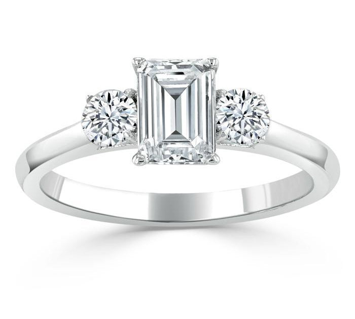 0.75 CT Emerald Cut Three Stone Moissanite Engagement Ring 2