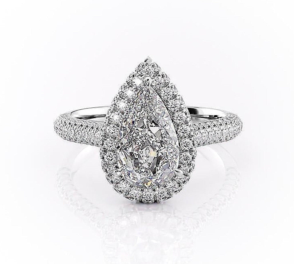 2.0 CT Pear Cut Halo Triple Pave Moissanite Engagement Ring 10