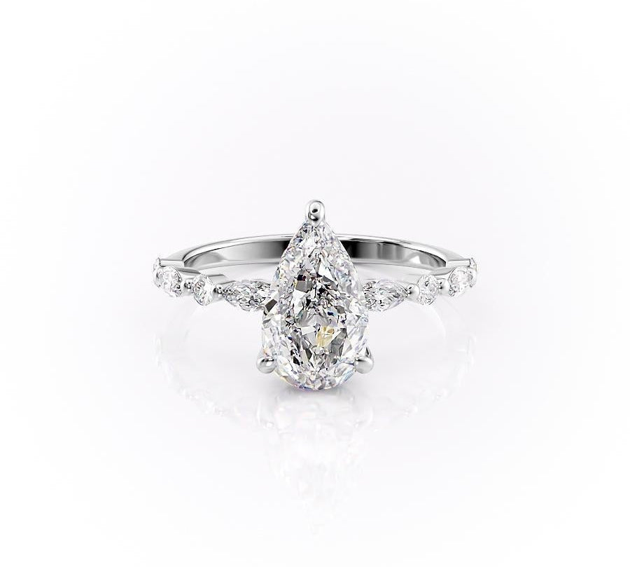 2.0 CT Pear Cut Solitaire Pave Setting Moissanite Engagement Ring 10