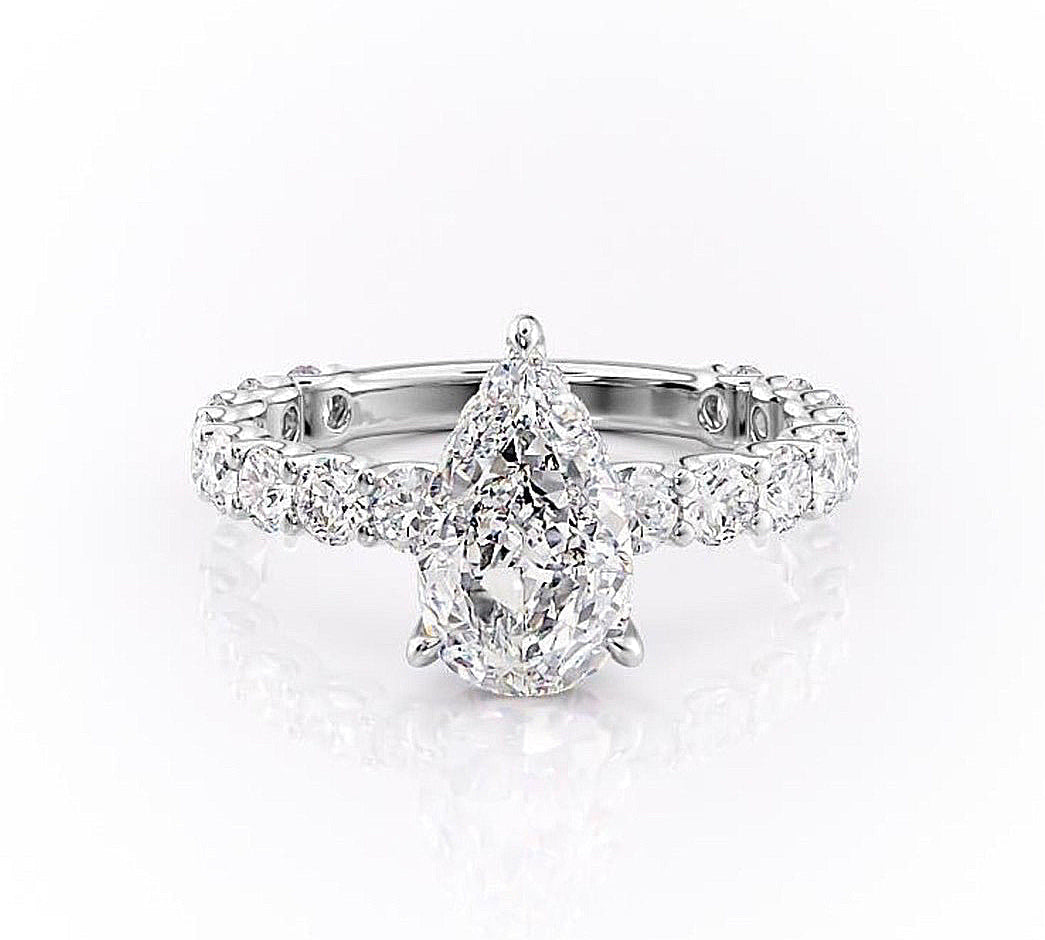 2.0 CT Pear Cut Solitaire Pave Setting Moissanite Engagement Ring 10