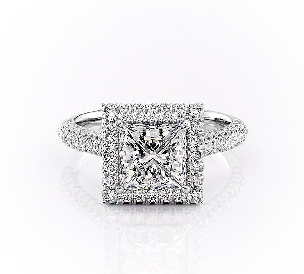 2.08 CT Princess Cut Double Halo Moissanite Engagement Ring 10