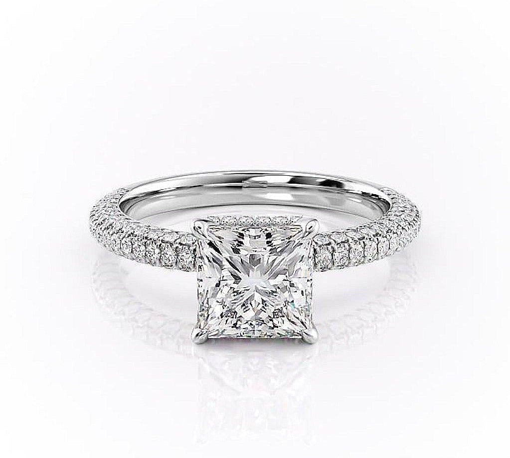 2.08 CT Princess Cut Hidden Halo Pave Setting Moissanite Engagement Ring 10