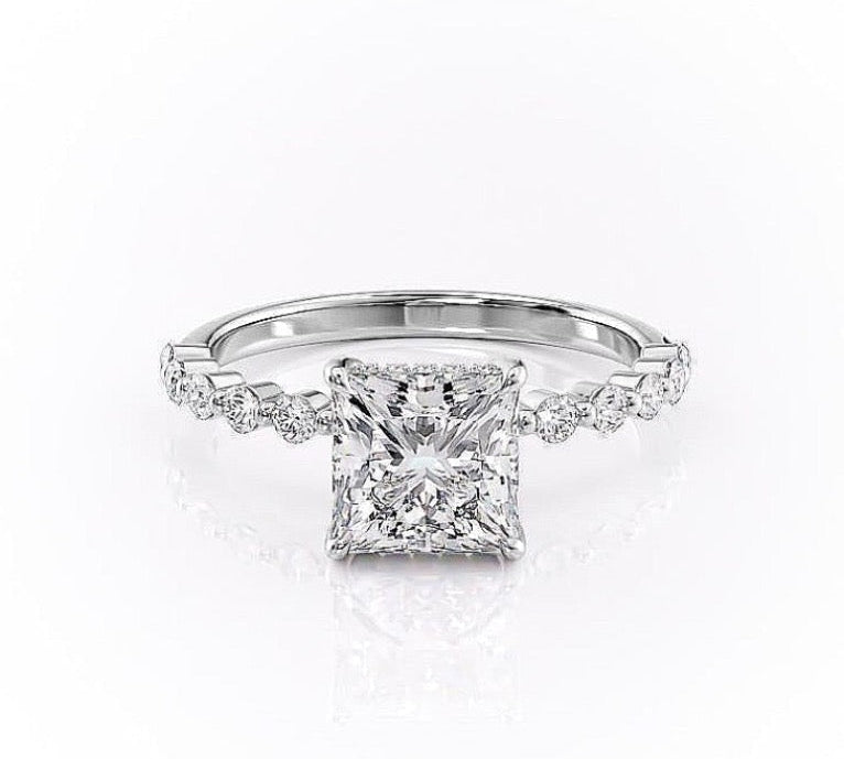 2.08 CT Princess Cut Hidden Halo Pave Setting Moissanite Engagement Ring 10