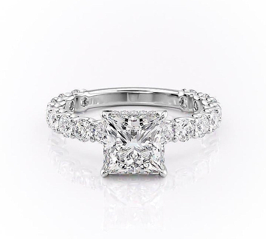 2.08 CT Princess Cut Solitaire Pave Setting Moissanite Engagement Ring 10