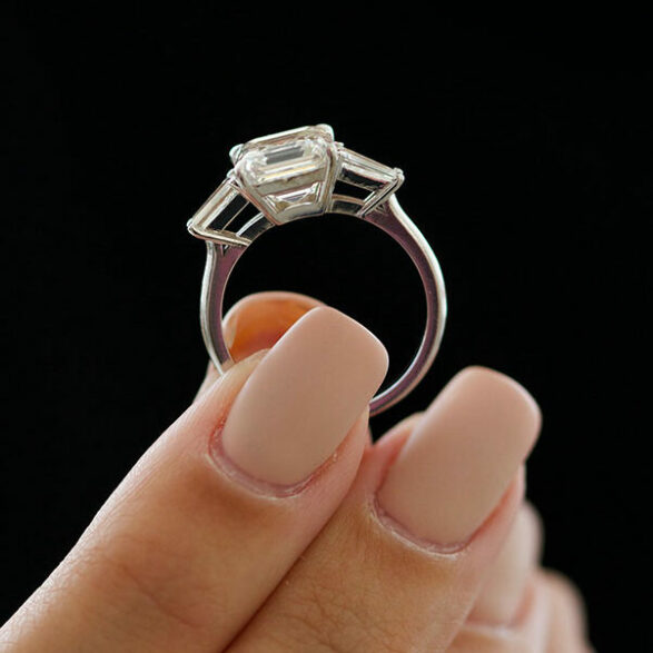 2.03 CT Asscher Cut Three Stone Moissanite Engagement Ring 4