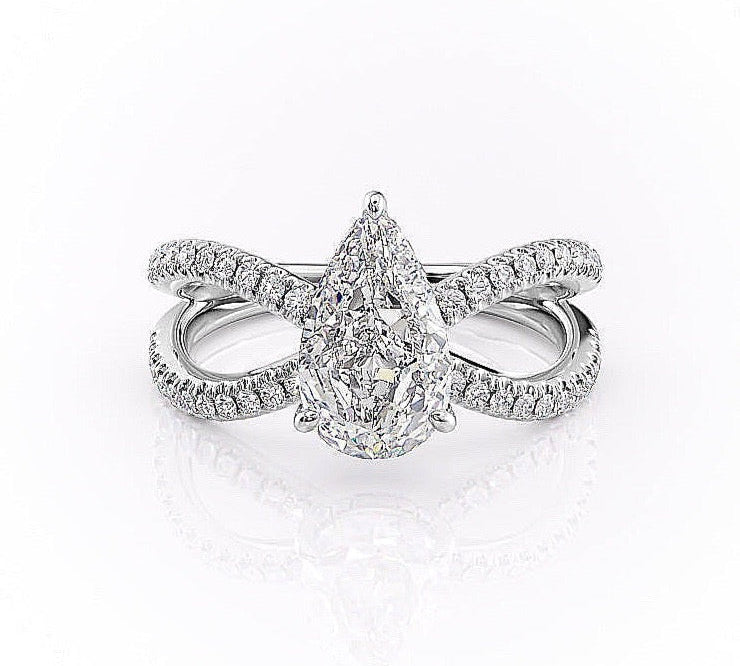2.0 CT Pear Cut Solitaire Split Shank Setting Moissanite Engagement Ring 10