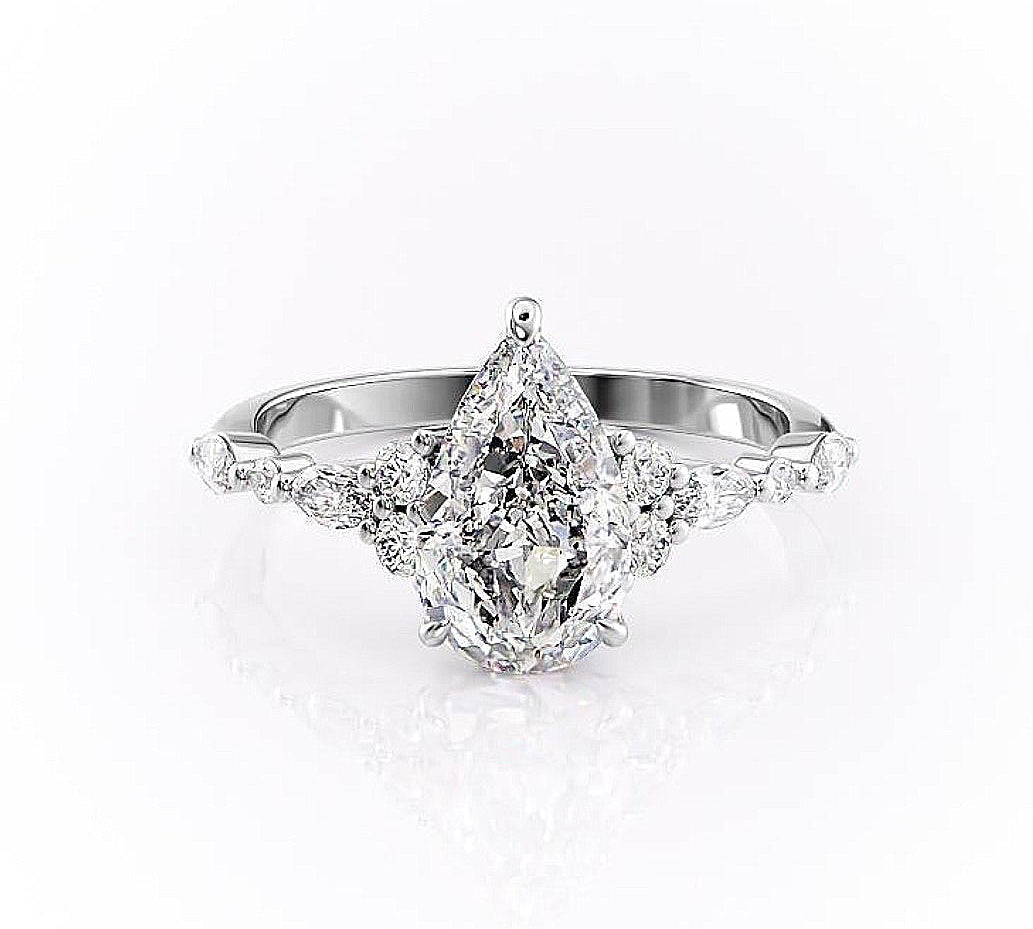 2.0 CT Pear Cut Cluster Moissanite Engagement Ring 10
