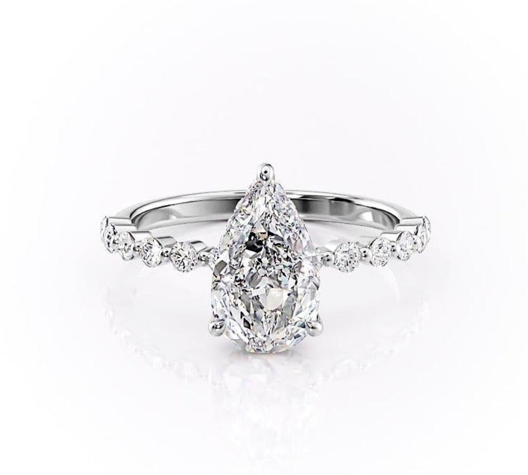 2.0 CT Pear Cut Solitaire Dainty Pave Moissanite Engagement Ring 10