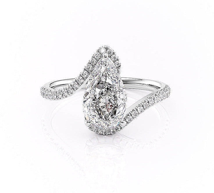 2.0 CT Pear Cut Solitaire Bypass Setting Moissanite Engagement Ring 9
