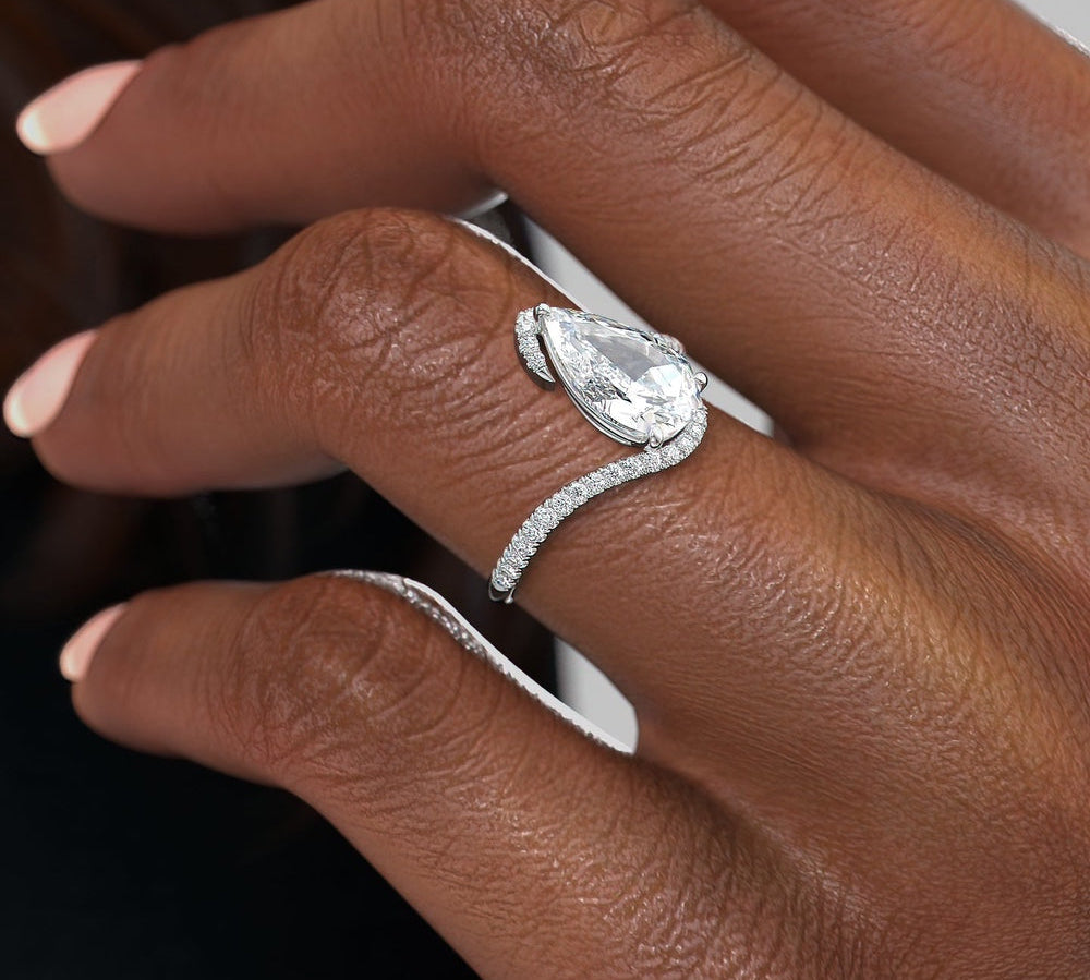 2.0 CT Pear Cut Solitaire Bypass Setting Moissanite Engagement Ring 2