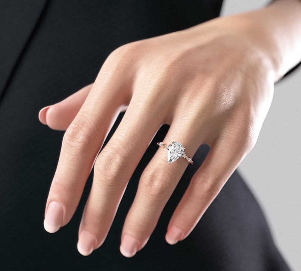 2.0 CT Pear Cut Solitaire Moissanite Engagement Ring. 3