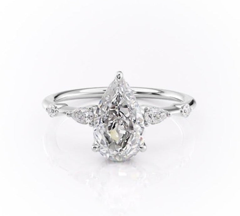 2.0 CT Pear Cut Three Stone Moissanite Engagement Ring 10