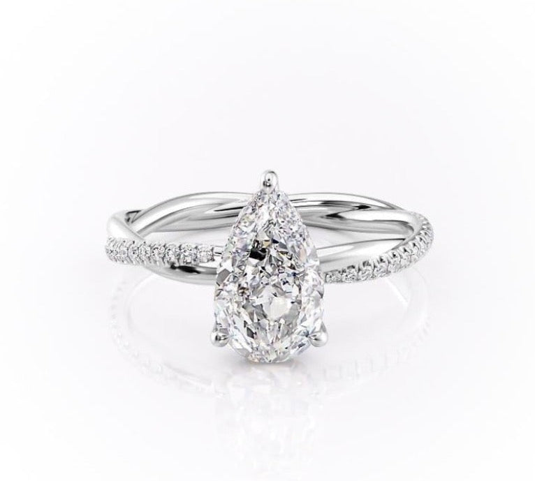 2.0 CT Pear Cut Solitaire Twisted Pave Moissanite Engagement Ring 11