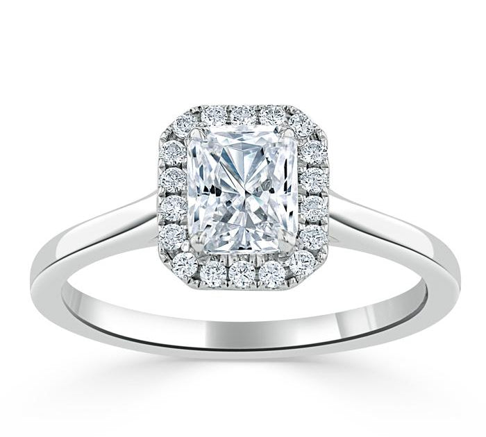 1.0 CT Radiant Cut Halo Moissanite Engagement Ring 1