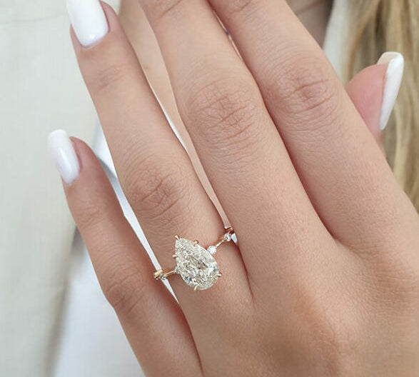 2.50 CT Pear Cut Dainty Pave Setting Moissanite Engagement Ring 1