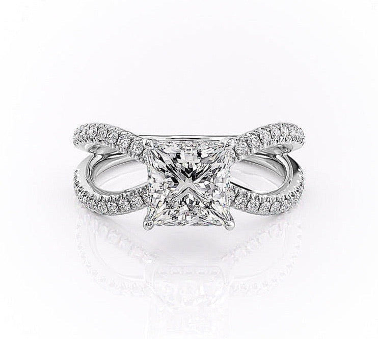 2.08 CT Princess Cut Solitaire Split Shank Setting Moissanite Engagement Ring 10