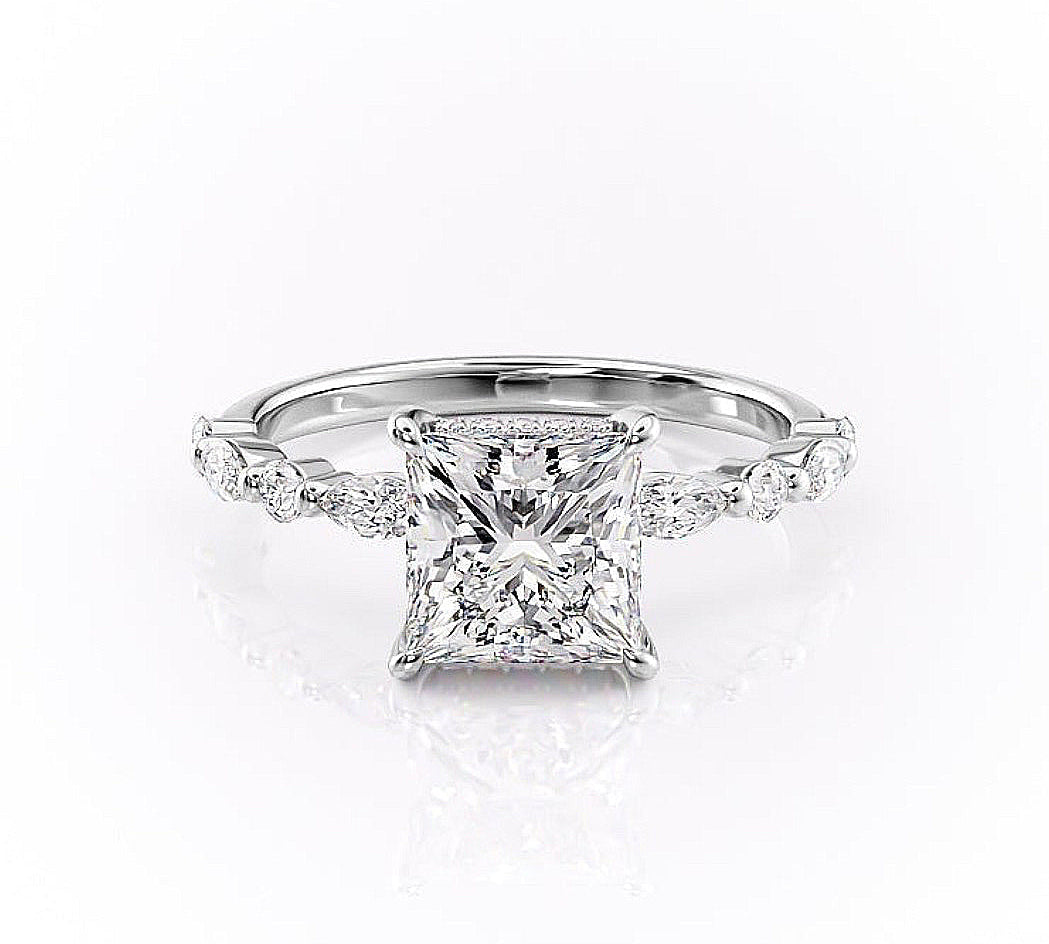 2.08 CT Princess Cut Solitaire Pave Setting Moissanite Engagement Ring 10