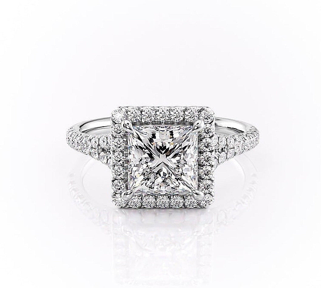 2.08 CT Princess Cut Halo Split Shank Setting Moissanite Engagement Ring 10