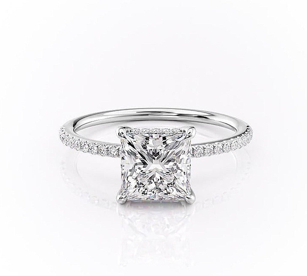 2.08 CT Princess Cut Solitaire Pave Setting Moissanite Engagement Ring 10