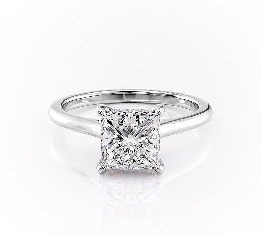 2.08 CT Princess Cut Solitaire Hidden Halo Moissanite Engagement Ring 10