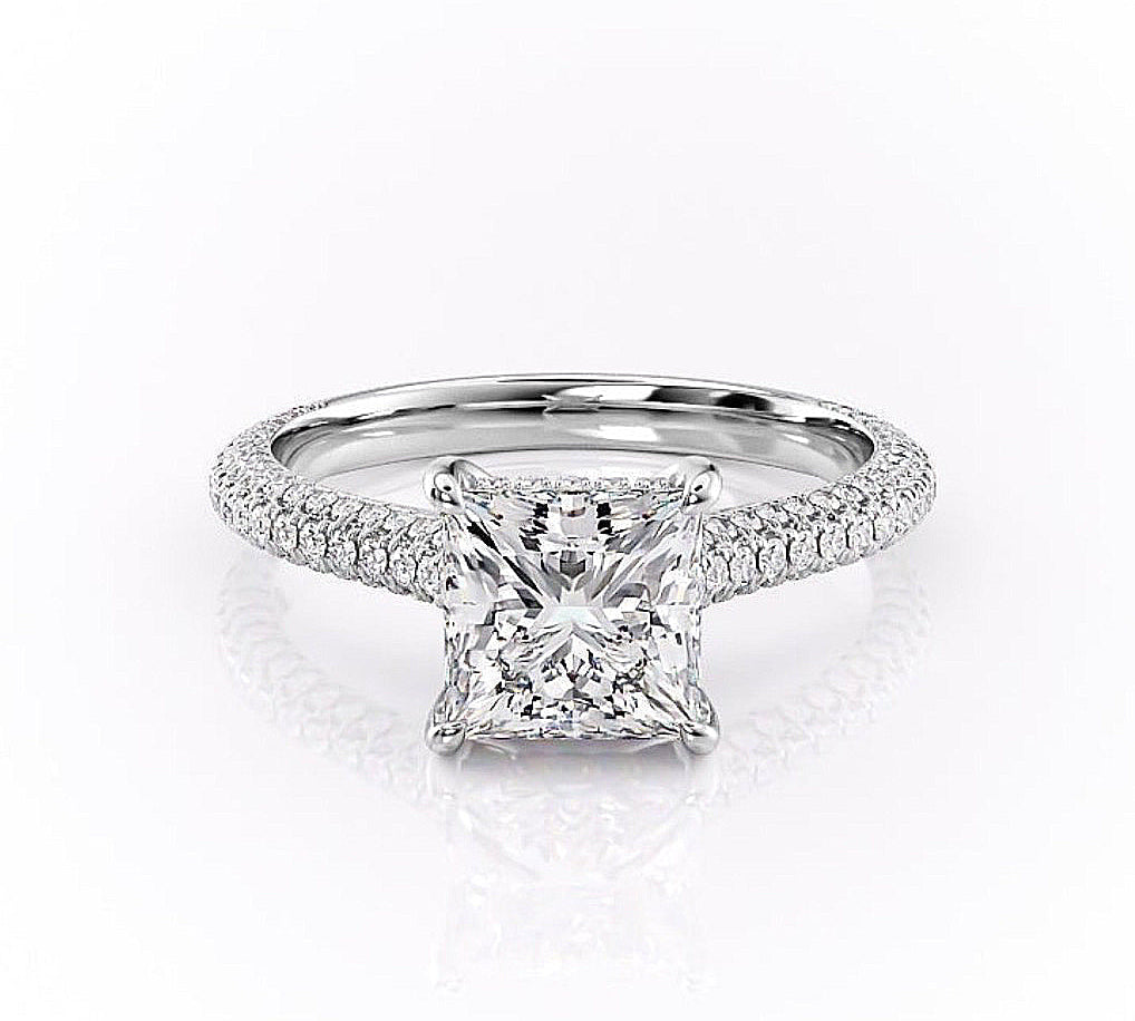 2.08 CT Princess Solitaire Triple Pave Setting Moissanite Engagement Ring 10