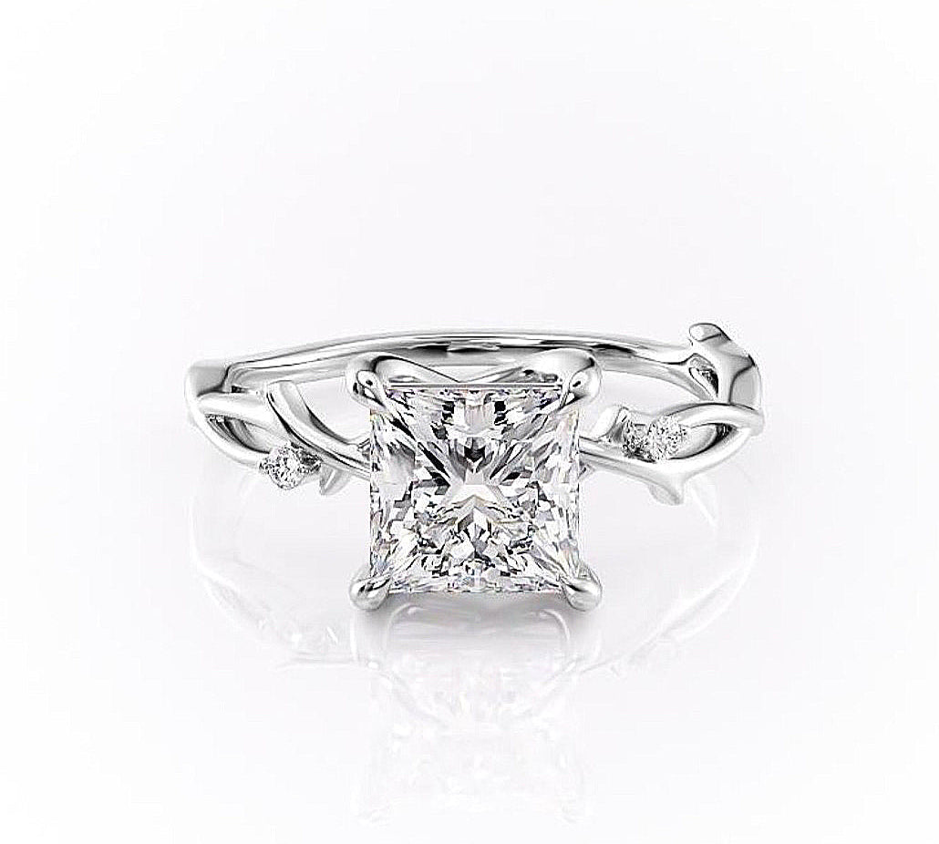 2.08 CT Princess Cut Solitaire Twig Style Moissanite Engagement Ring 10