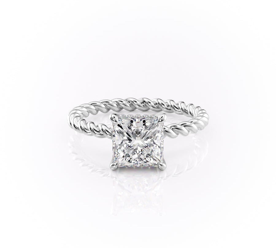 2.51 CT Princess Solitaire & Twisted Band Moissanite Engagement Ring 10