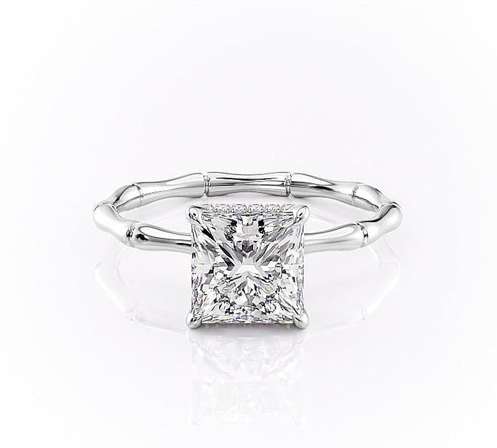 2.08 CT Princess Cut Solitaire Hidden Halo Setting Moissanite Engagement Ring 10