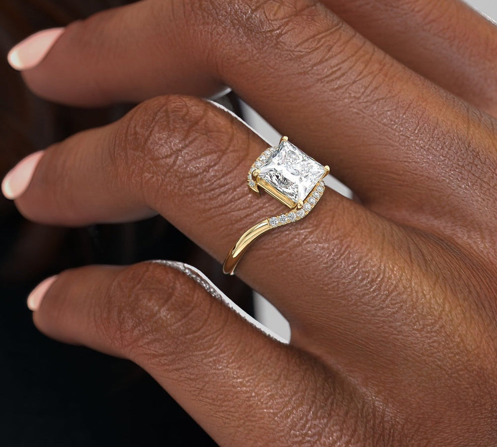 2.08 CT Princess Cut Solitaire Bypass Setting Moissanite Engagement Ring 2