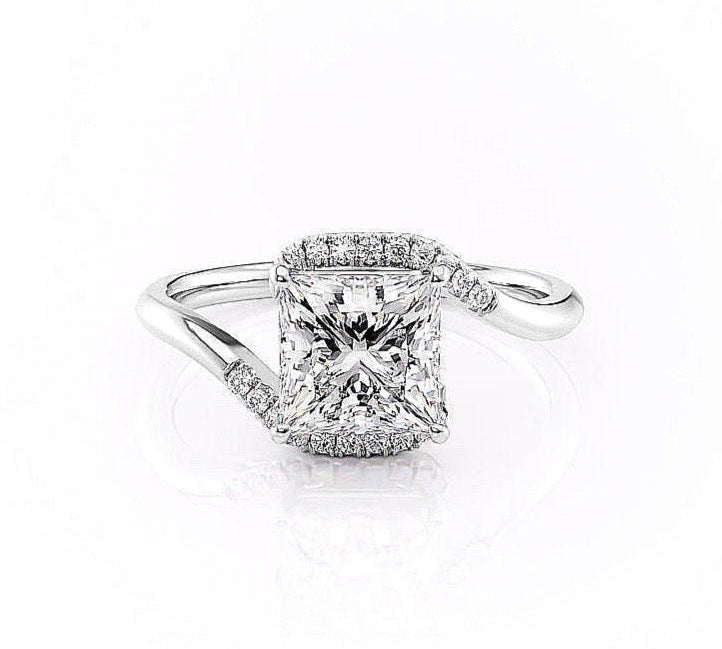 2.08 CT Princess Cut Solitaire Bypass Setting Moissanite Engagement Ring 10