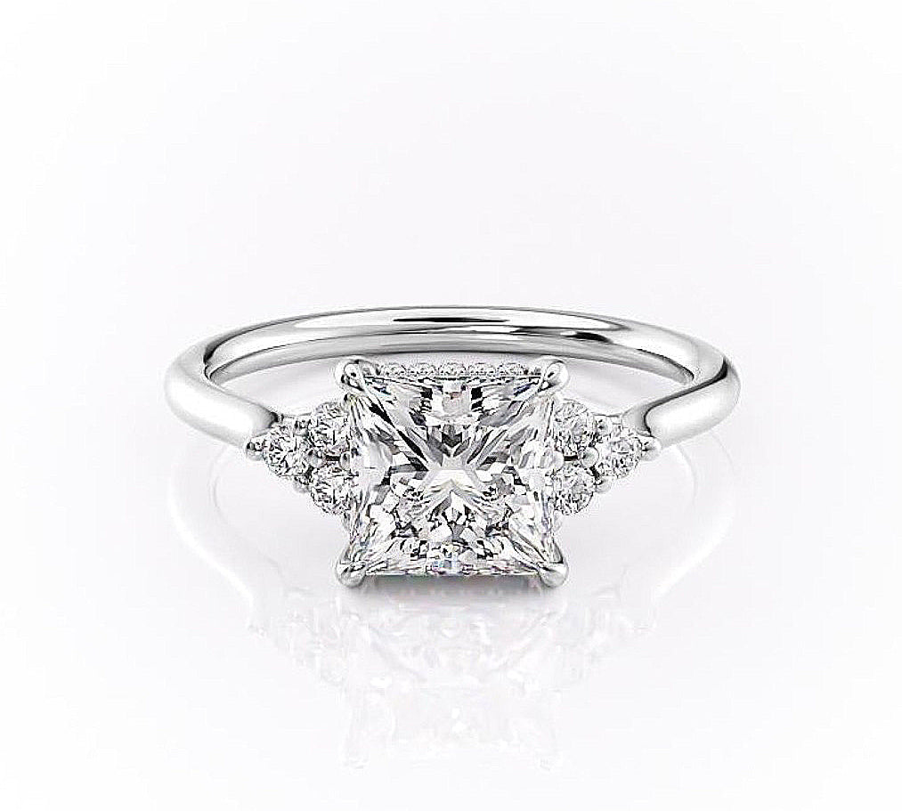 2.08 CT Princess Cut Cluster Moissanite Engagement Ring 10