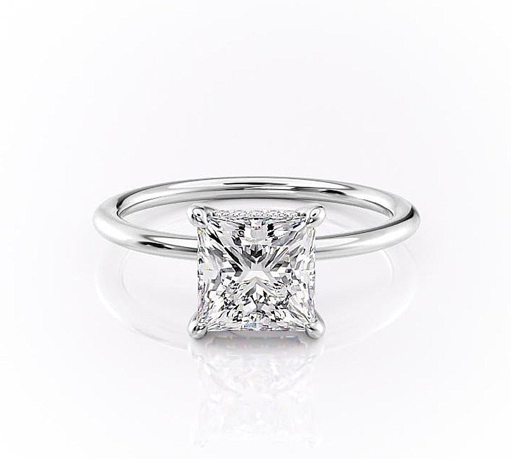 2.08 CT Princess Cut Solitaire Hidden Halo Setting Moissanite Engagement Ring 10