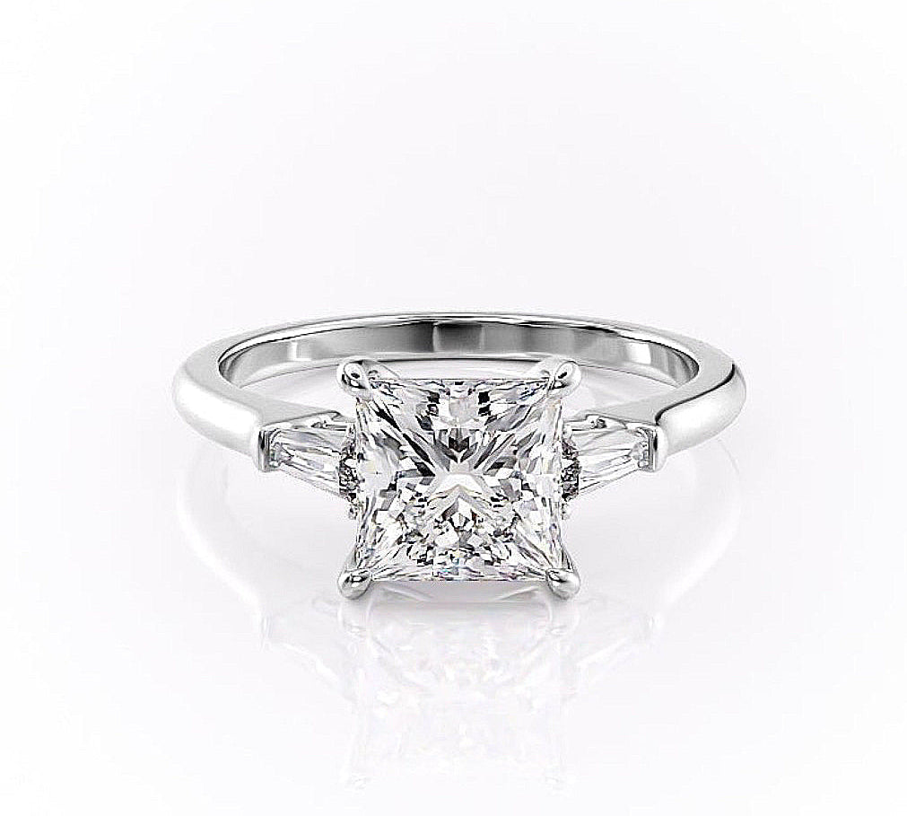 2.08 CT Princess Cut Three Stone Moissanite Engagement Ring 10