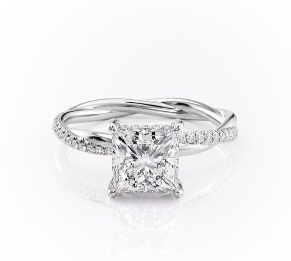 2.08CT Princess Cut Solitaire Twisted Pave Moissanite Engagement Ring 10