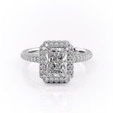 2.1 CT Radiant Cut Halo Triple Pave Setting Moissanite Engagement Ring 10