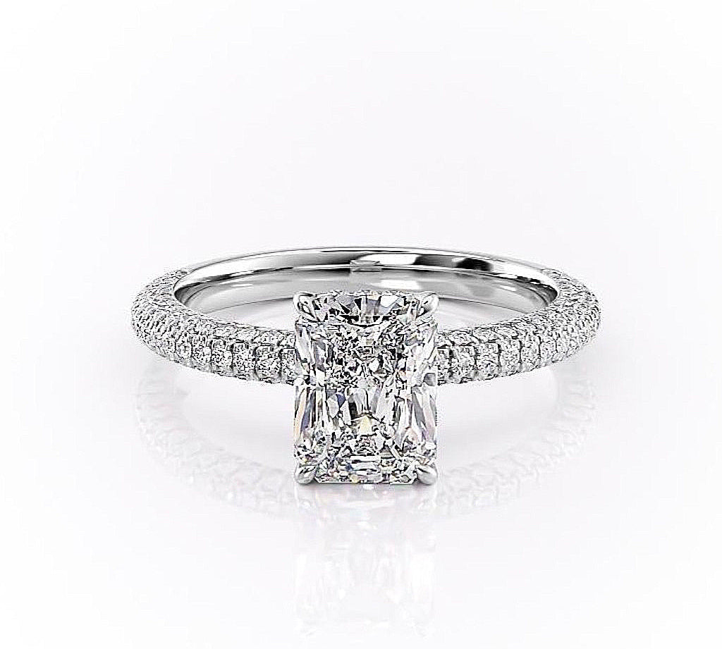 2.1 CT Radiant Cut Hidden Halo Triple Pave Moissanite Engagement Ring 10