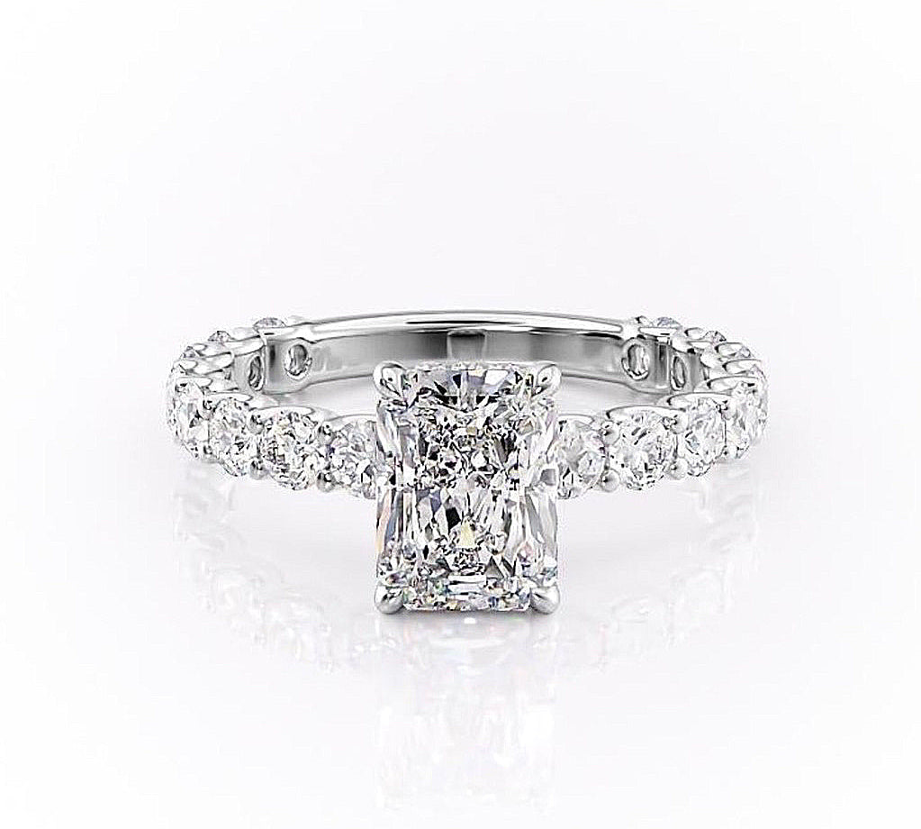 2.1 CT Radiant Cut Solitaire Pave Setting Moissanite Engagement Ring 10