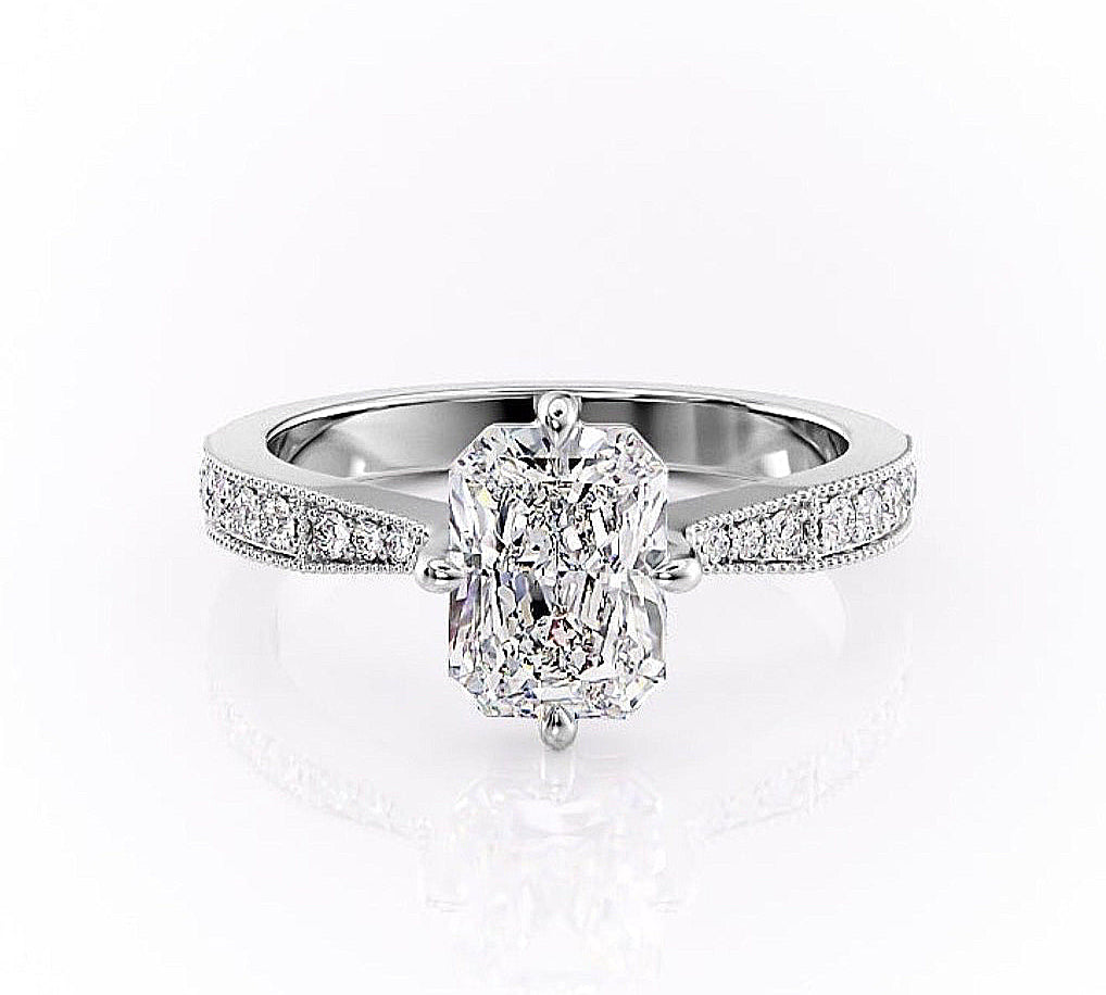 2.1 CT Radiant Cut Solitaire Pave Setting Moissanite Engagement Ring 10
