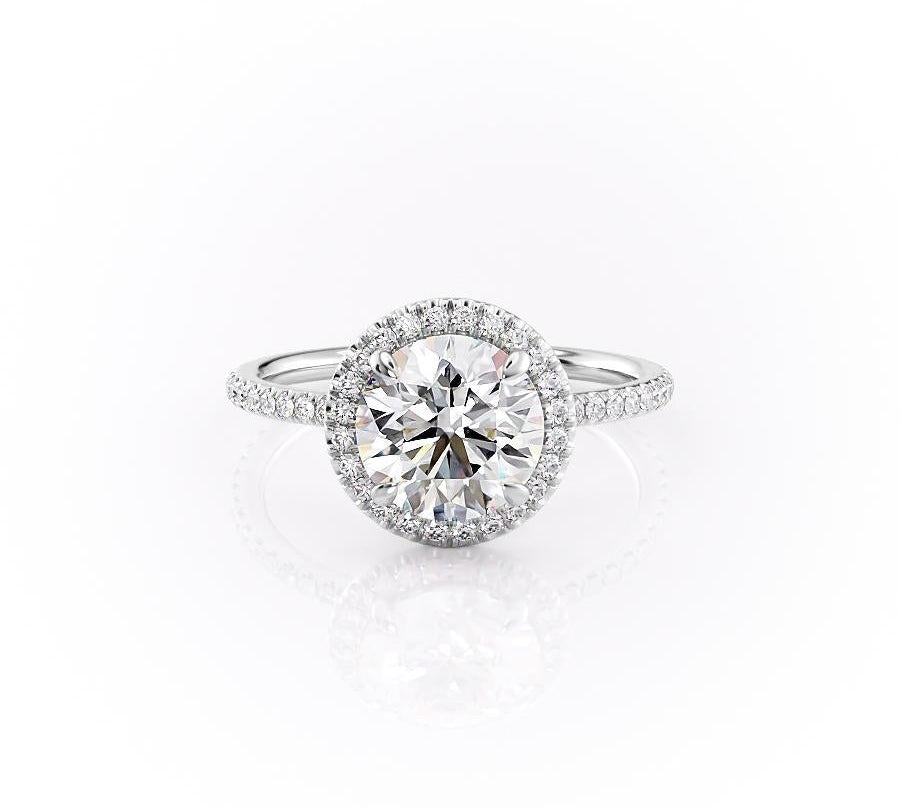 1.90 CT Round Cut Halo Pave Setting Moissanite Engagement Ring 10