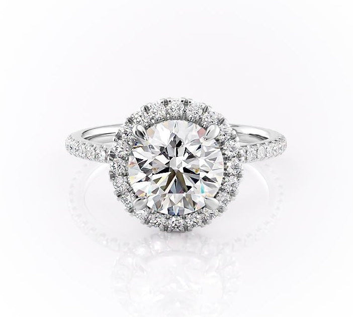 1.90 CT Round Cut Halo Pave Setting Moissanite Engagement Ring 10