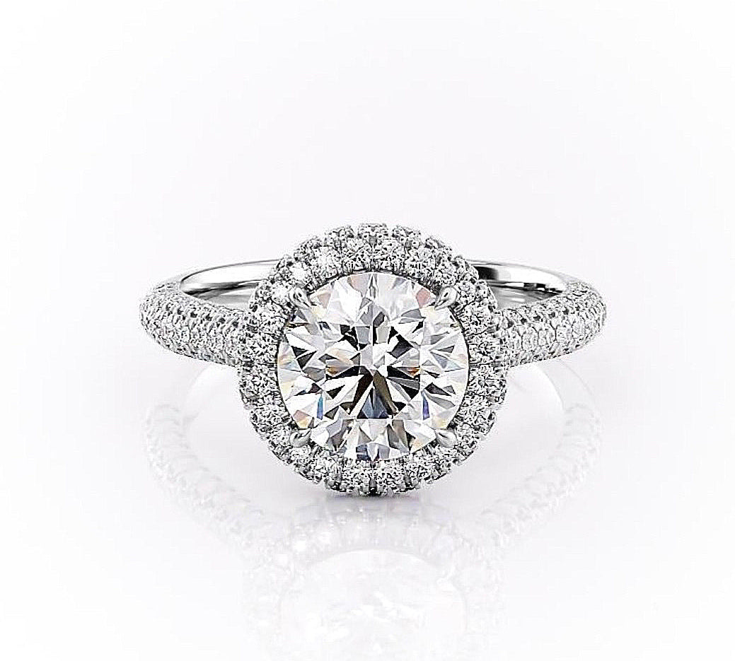 1.90 CT Round Cut Halo Triple Pave Setting Moissanite Engagement Ring 10