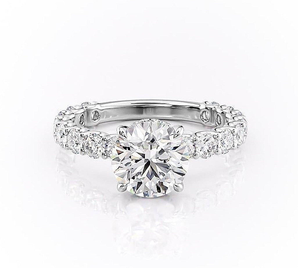 1.60 CT Round Cut Solitaire Pave Setting Moissanite Engagement Ring 10