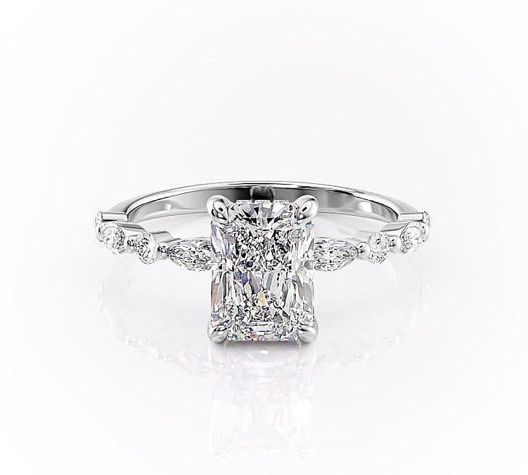 2.1 CT Radiant Cut Solitaire Pave Setting Moissanite Engagement Ring 11
