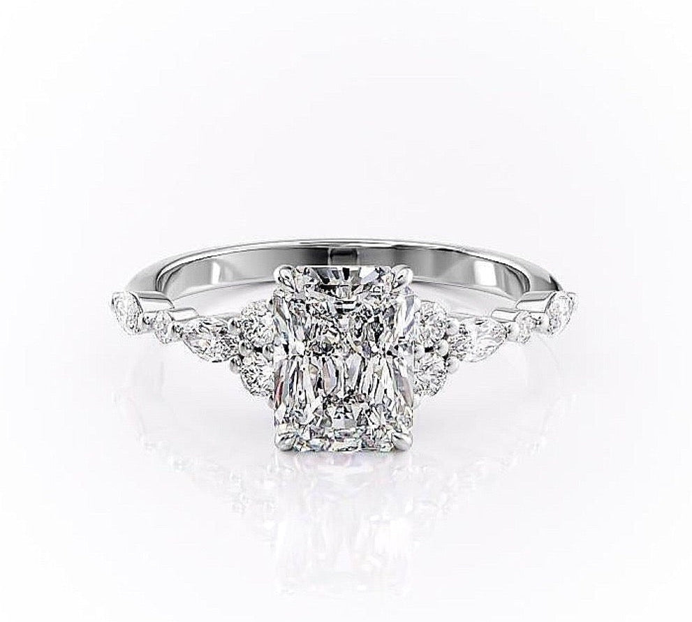 2.0 CT Radiant Cut Cluster Moissanite Engagement Ring 10