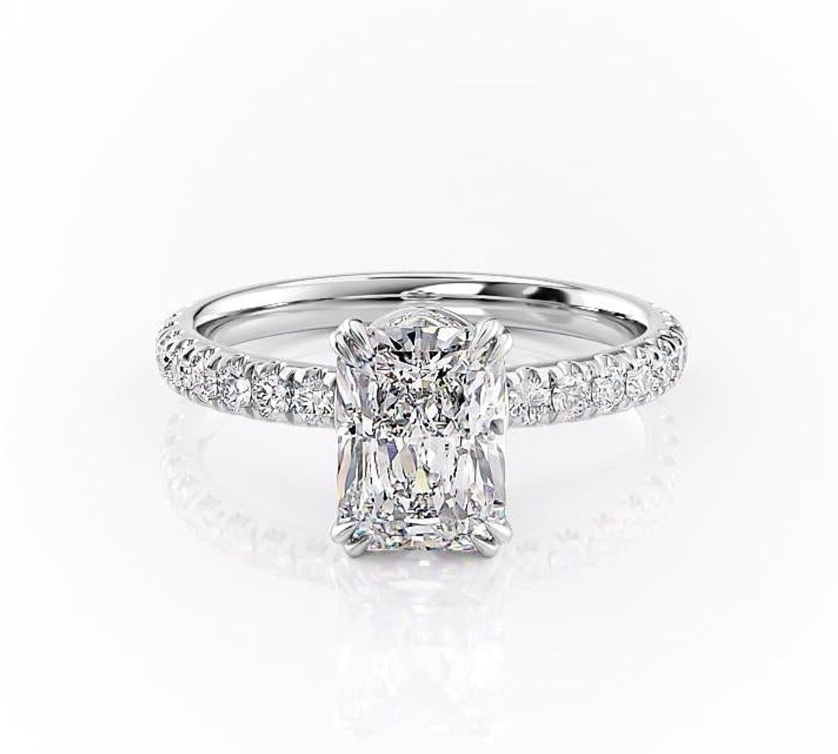 2.0 CT Radiant Cut Solitaire Pave Setting Moissanite Engagement Ring 10